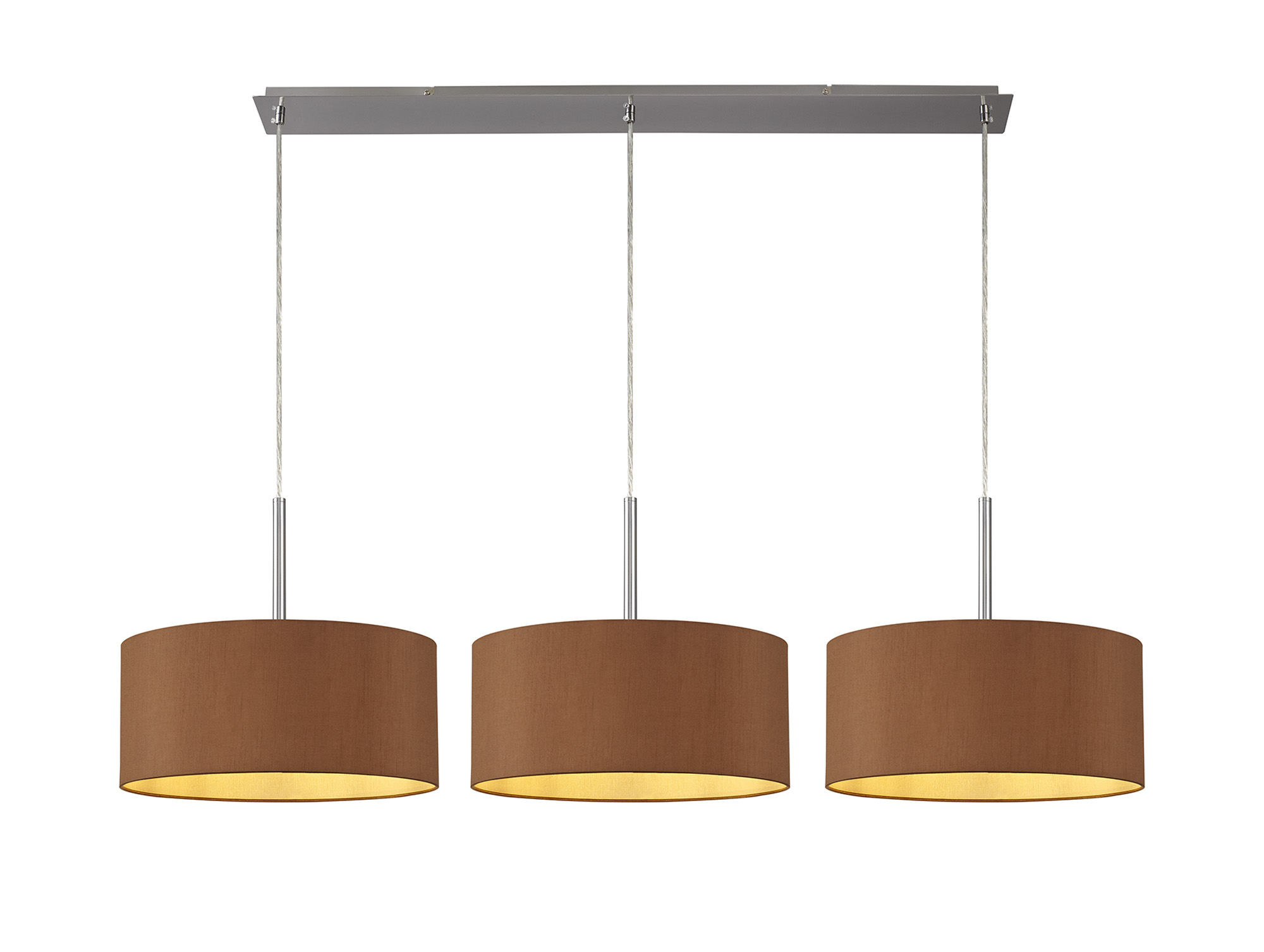 DK0596  Baymont 40cm Shade 3 Light Pendant Satin Nickel, Raw Cocoa/Grecian Bronze